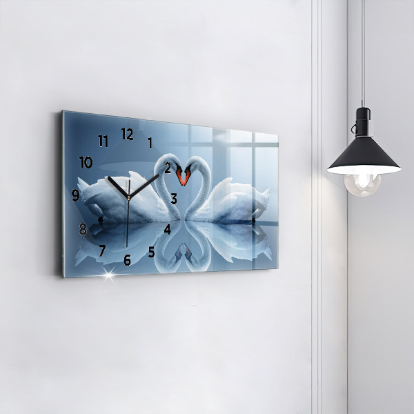 Horloge rectangulaire horizontale Des cygnes dans le cœur