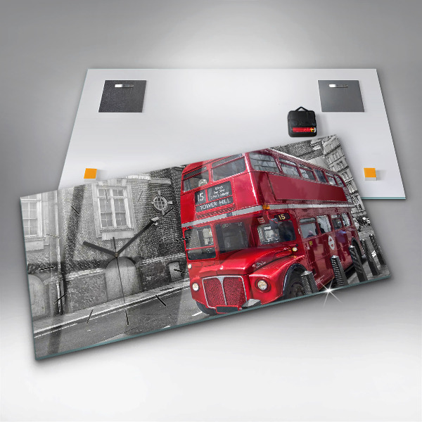 Horloge rectangulaire horizontale Bus rouge à impériale