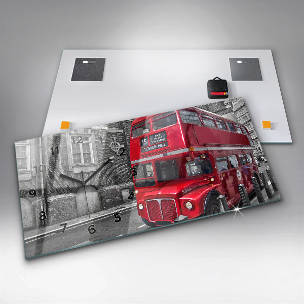 Horloge rectangulaire horizontale Bus rouge à impériale