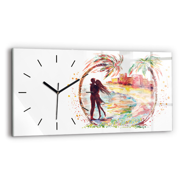 Horloge rectangulaire horizontale Aquarelle Amour sur Miami Beach