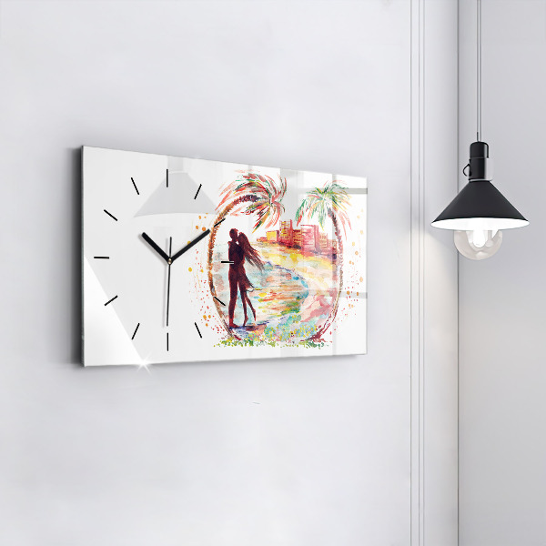 Horloge rectangulaire horizontale Aquarelle Amour sur Miami Beach