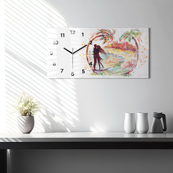 Horloge rectangulaire horizontale Aquarelle Amour sur Miami Beach