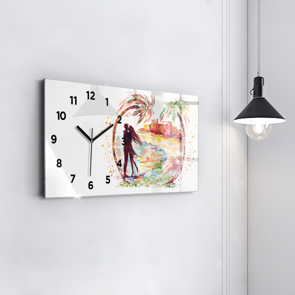 Horloge rectangulaire horizontale Aquarelle Amour sur Miami Beach