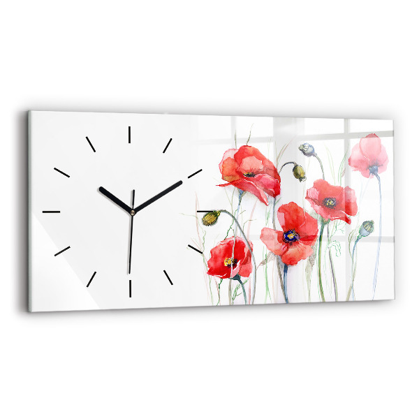 Horloge rectangulaire horizontale Coquelicots rouges peints