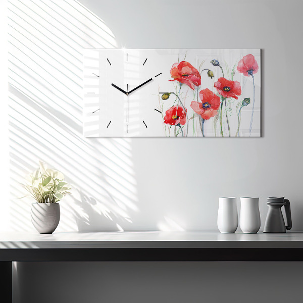 Horloge rectangulaire horizontale Coquelicots rouges peints