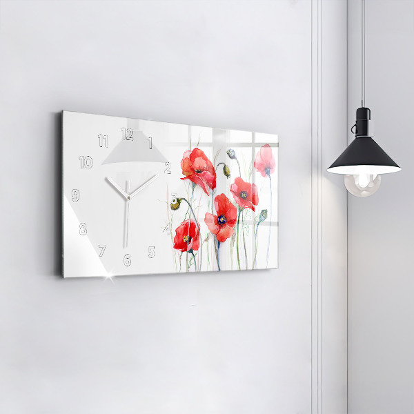 Horloge rectangulaire horizontale Coquelicots rouges peints