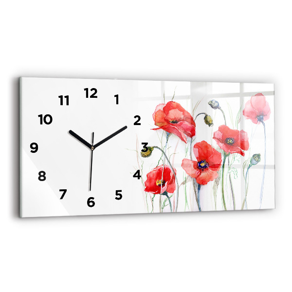 Horloge rectangulaire horizontale Coquelicots rouges peints