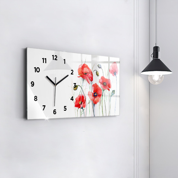 Horloge rectangulaire horizontale Coquelicots rouges peints
