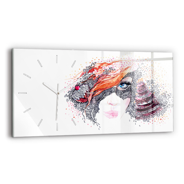 Horloge rectangulaire horizontale Douce femme avec un gâteau