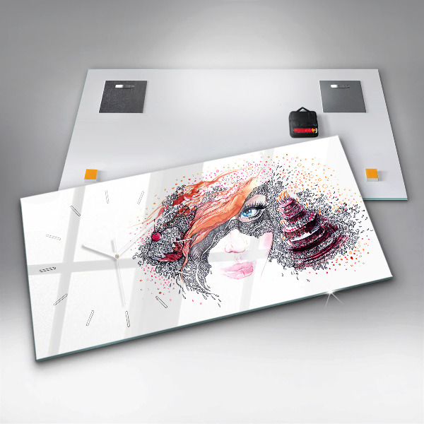 Horloge rectangulaire horizontale Douce femme avec un gâteau