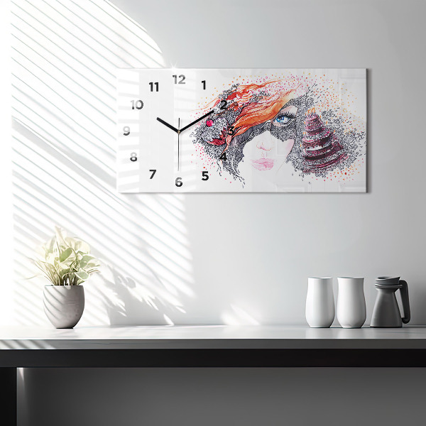Horloge rectangulaire horizontale Douce femme avec un gâteau