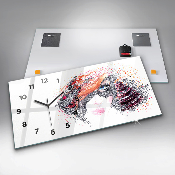 Horloge rectangulaire horizontale Douce femme avec un gâteau