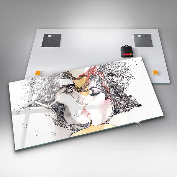 Horloge rectangulaire horizontale 'Dessin de baiser d''amour'