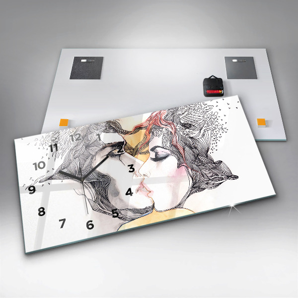 Horloge rectangulaire horizontale 'Dessin de baiser d''amour'