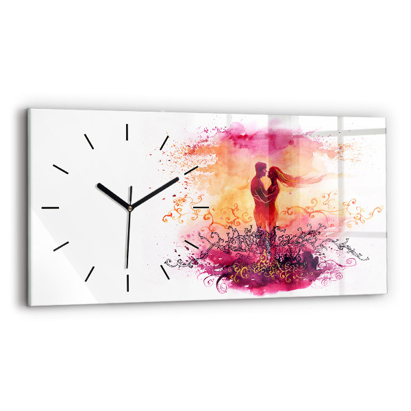 Horloge rectangulaire horizontale 'Couple amoureux à l''aquarelle'