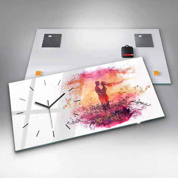 Horloge rectangulaire horizontale 'Couple amoureux à l''aquarelle'