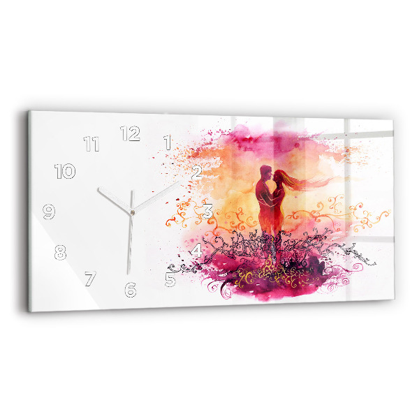 Horloge rectangulaire horizontale 'Couple amoureux à l''aquarelle'