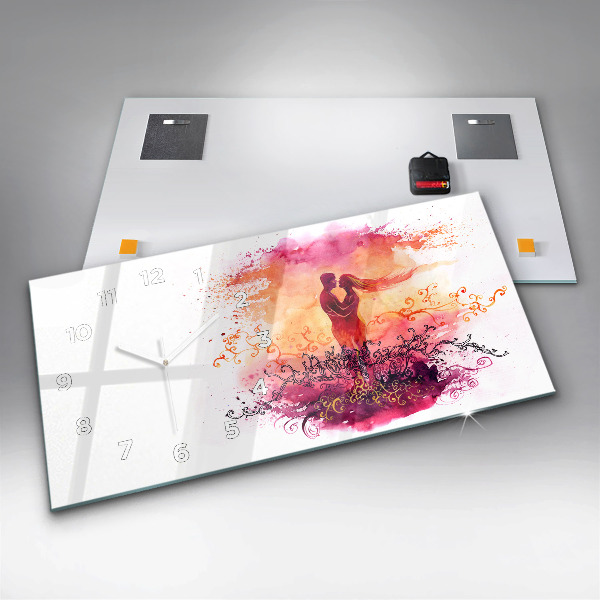 Horloge rectangulaire horizontale 'Couple amoureux à l''aquarelle'
