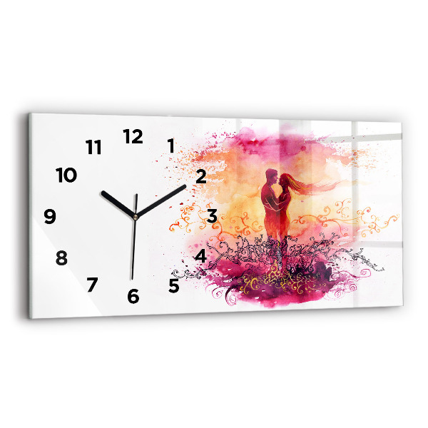 Horloge rectangulaire horizontale 'Couple amoureux à l''aquarelle'