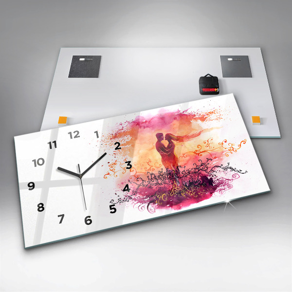 Horloge rectangulaire horizontale 'Couple amoureux à l''aquarelle'