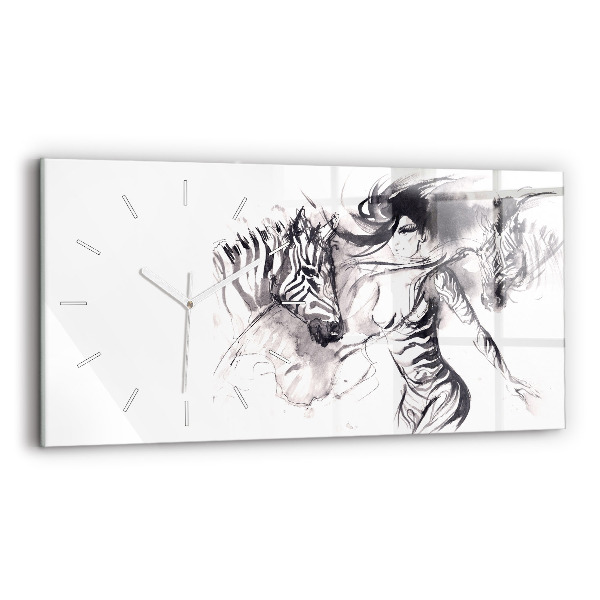 Horloge rectangulaire horizontale Femme et zèbres
