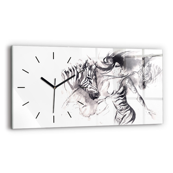 Horloge rectangulaire horizontale Femme et zèbres
