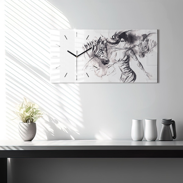 Horloge rectangulaire horizontale Femme et zèbres