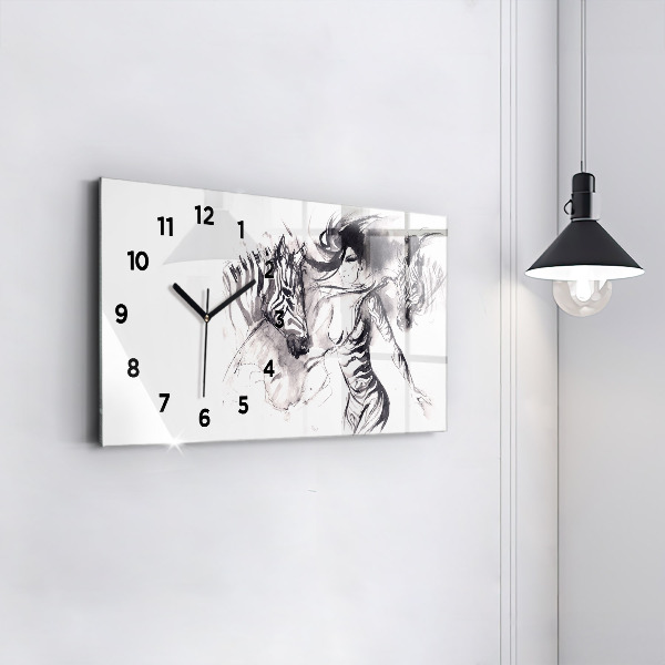 Horloge rectangulaire horizontale Femme et zèbres
