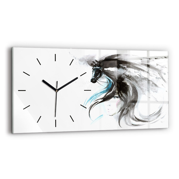 Horloge rectangulaire horizontale Cheval et femme abstraits