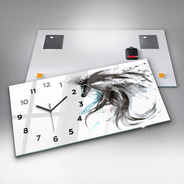 Horloge rectangulaire horizontale Cheval et femme abstraits