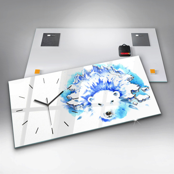 Horloge rectangulaire horizontale Ours sur fond de glace