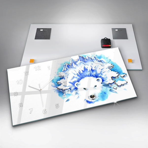 Horloge rectangulaire horizontale Ours sur fond de glace