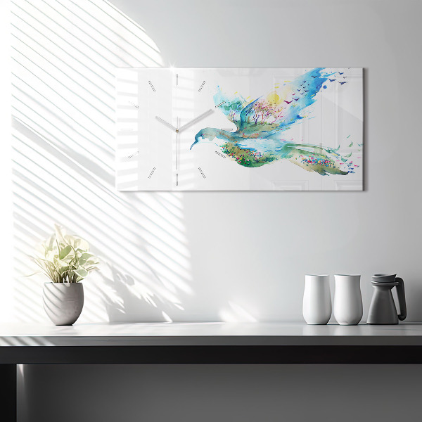 Horloge rectangulaire horizontale 'Abstraction d''oiseau et de printemps'