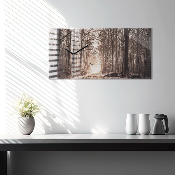 Horloge rectangulaire horizontale Chemin forestier en sépia
