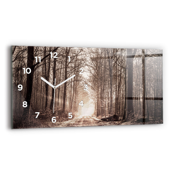 Horloge rectangulaire horizontale Chemin forestier en sépia