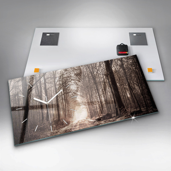 Horloge rectangulaire horizontale Chemin forestier en sépia