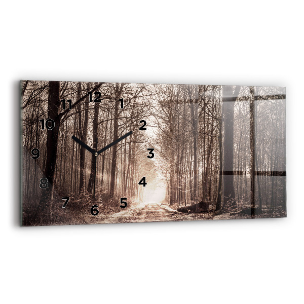 Horloge rectangulaire horizontale Chemin forestier en sépia