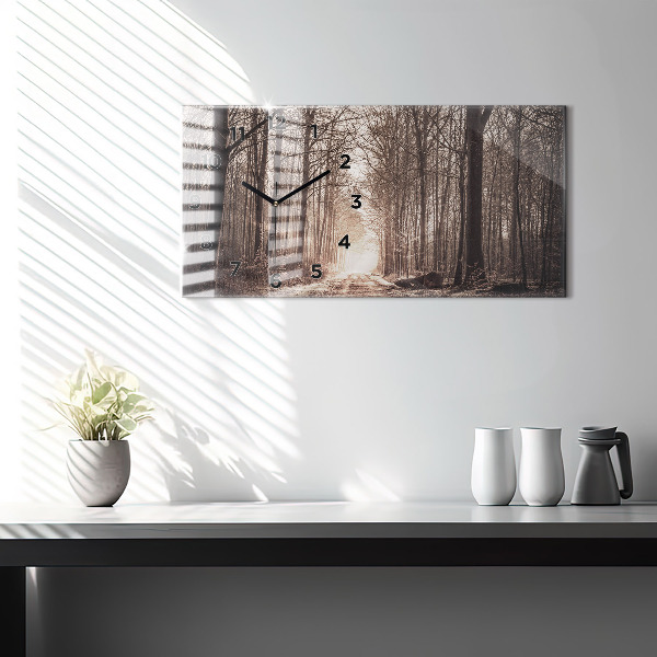 Horloge rectangulaire horizontale Chemin forestier en sépia