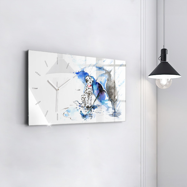 Horloge rectangulaire horizontale Dalmatien et parapluie
