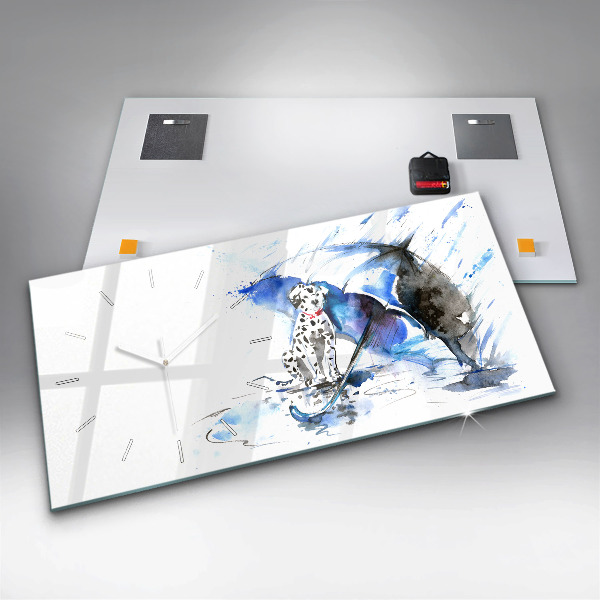 Horloge rectangulaire horizontale Dalmatien et parapluie