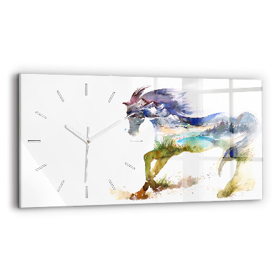 Horloge rectangulaire horizontale Montagnes peintes et cheval