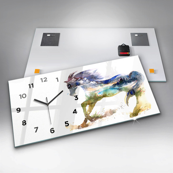 Horloge rectangulaire horizontale Montagnes peintes et cheval