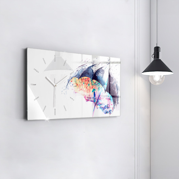 Horloge rectangulaire horizontale Parapluie et ville