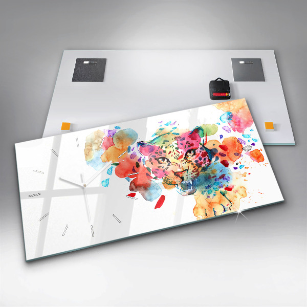 Horloge rectangulaire horizontale Chat sauvage abstrait