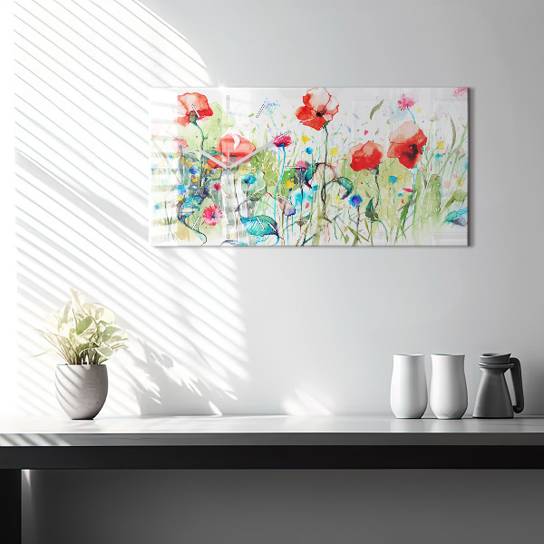 Horloge rectangulaire horizontale Coquelicots dans le pré