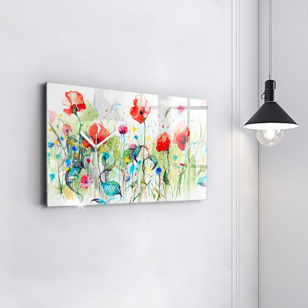 Horloge rectangulaire horizontale Coquelicots dans le pré