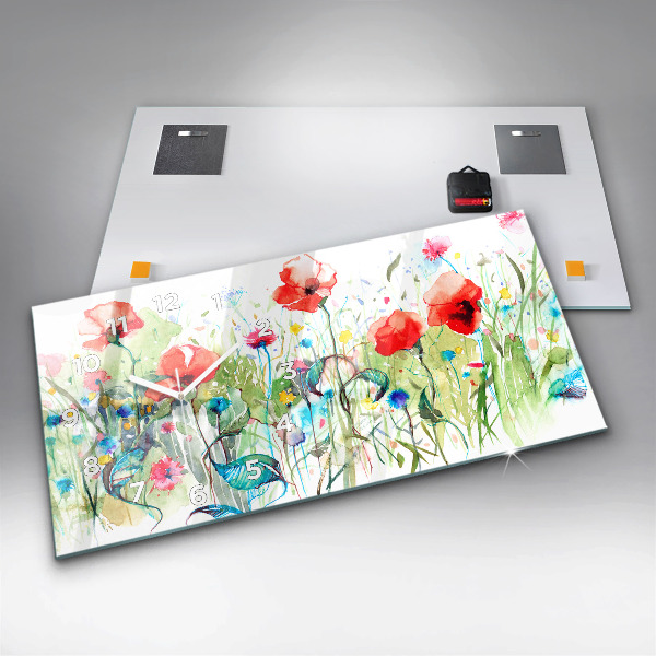 Horloge rectangulaire horizontale Coquelicots dans le pré