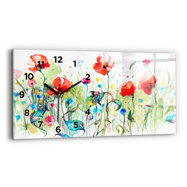 Horloge rectangulaire horizontale Coquelicots dans le pré