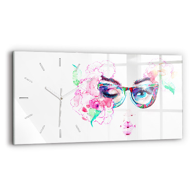 Horloge rectangulaire horizontale 'Visage d''une femme avec des lunettes'