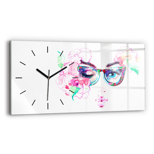 Horloge rectangulaire horizontale 'Visage d''une femme avec des lunettes'